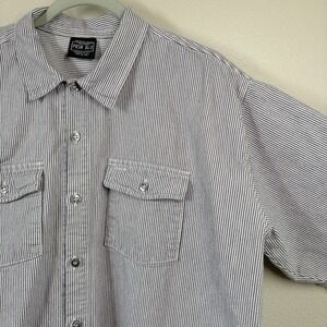 PRSN BLU Prison Blues L Men's  Stripe Button Up Short Sleeve Denim Cotton USA
